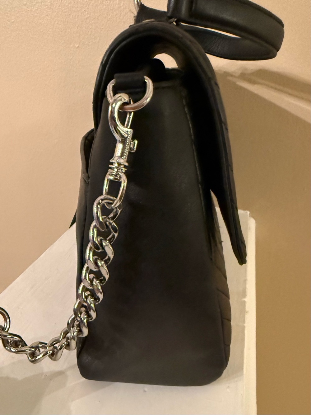 Karl Lagerfeld Charlotte Black Quilted Top-Handle Satchel with Chain Strap NWOT - Picture 5 of 17